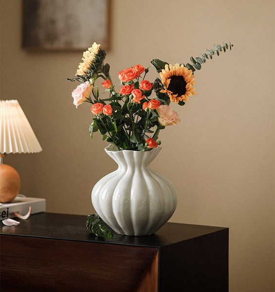 Modern Flower Vase Centerpiece on Table, Handmade Water Holding Flower Vases, Porcelain Flower Vases, Ceramic Bouquet Vases-artworkcanvas