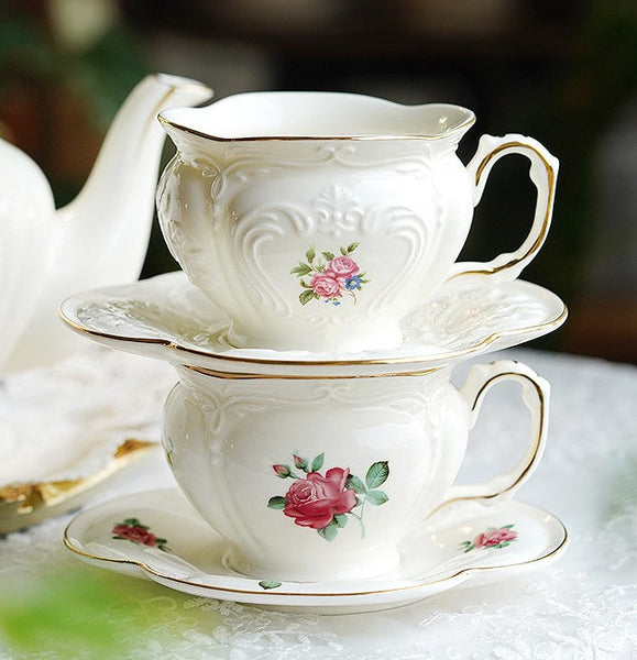 British Royal Ceramic Cups for Traditional Afternoon Tea, 7.4 oz Ceramic Coffee Cups, Rose Porcelain Tea Cup Saucer Set, 6.8 oz Tea Cup and Saucer in Gift Box-artworkcanvas