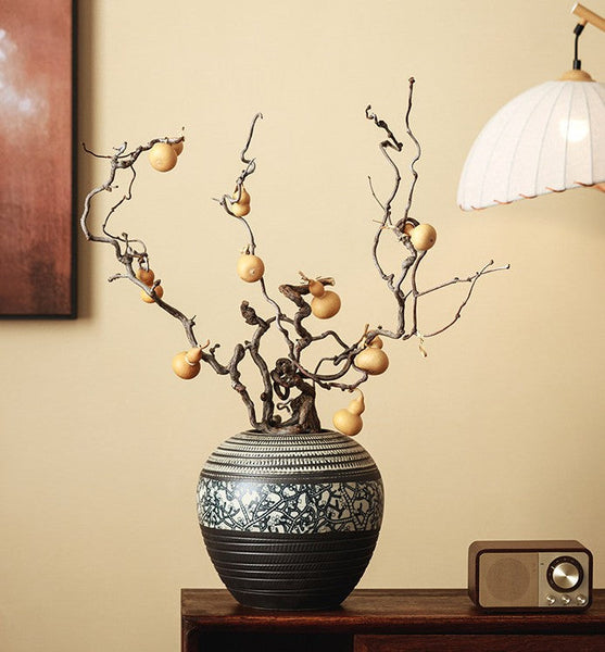 Large Pottery Flower Vases Urn, Centerpiece on Dining Table, Flower Vase on Table, Handmade Water Holding Flower Vases, Modern Bouquet Vases-artworkcanvas
