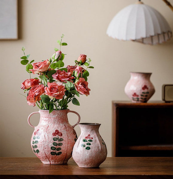 Rustic Pottery Flower Vases, Small Flower Vases on Table, Pink Bud Vases, Handmade Water Holding Flower Vases-artworkcanvas