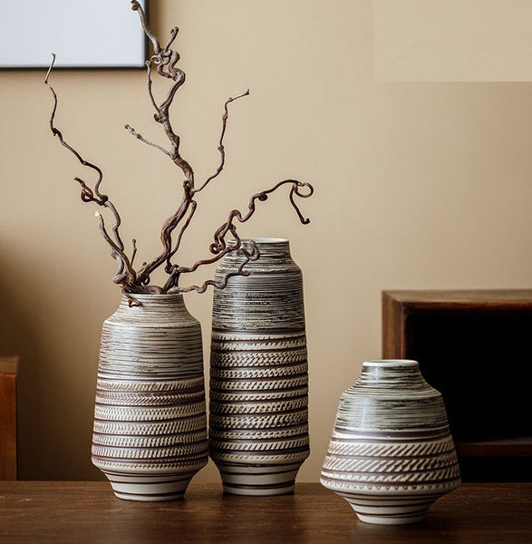 Modern Bouquet Flower Vases, Centerpiece on Dining Table, Handmade Pottery Flower Vases Urn, Water Holding Flower Vases, Large Flower Vase on Table-artworkcanvas
