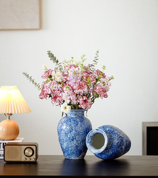 Handmade Water Holding Flower Vases, Centerpiece on Dining Table, Blue Pottery Bud Vases, Large Flower Vases on Table, Modern Pottery Flower Vases-artworkcanvas