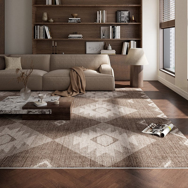 Brown Contemporary Abstract Rugs under Dining Room Table, Large Modern Rugs for Living Room, Mid Century Modern Rugs for Bedroom-artworkcanvas