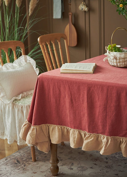 Square Tablecloth for Round Table, Red Modern Table Cloth, Ramie Tablecloth for Home Decoration, Extra Large Rectangle Tablecloth for Dining Room Table-artworkcanvas