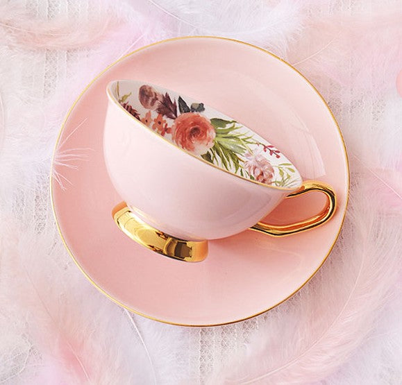 Royal Porcelain Tea Cup Saucer Set, Elegant Flower Pattern Ceramic Coffee Cups, Beautiful British Tea Cups, Unique Traditional Afternoon Tea Cup and Saucer in Gift Box-artworkcanvas
