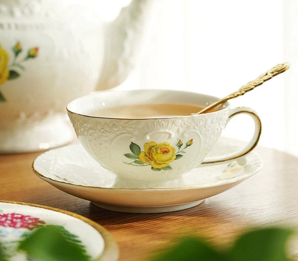 Tea Cup Set, Vintage Tea Cup Set, Modern Ceramic Cups, Ceramic Tea Cup with Saucer, European Tea Cup Set, Porcelain Tea Cups, Floral Tea Cup Set, Classic British Tea Cups, Elegant Tea Cup With Saucer-artworkcanvas