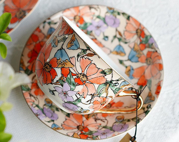 Elegant Ceramic Coffee Cups, Flower Porcelain Tea Cup Saucer Set, British Royal Ceramic Cups for Traditional Afternoon Tea, Unique Tea Cup and Saucer in Gift Box-artworkcanvas