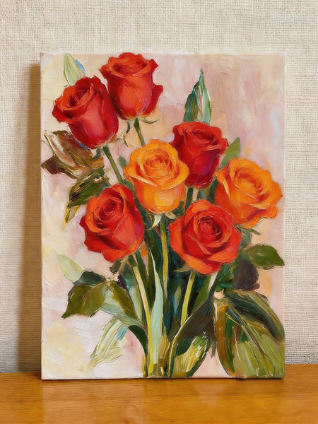 Hand Painted Canvas Art, Original Flower Paintings, A Bunch of Red Rose Flowers, Original Oil Paintings, Small Canvas Artwork-artworkcanvas