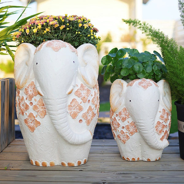 Animal Statue for Garden Ornaments, Oversized Modern Garden Flower Pot, Extra Large Elephant Garden Flowerpots, Resin Statue for Garden, Villa Outdoor Garden Flower Pots-artworkcanvas