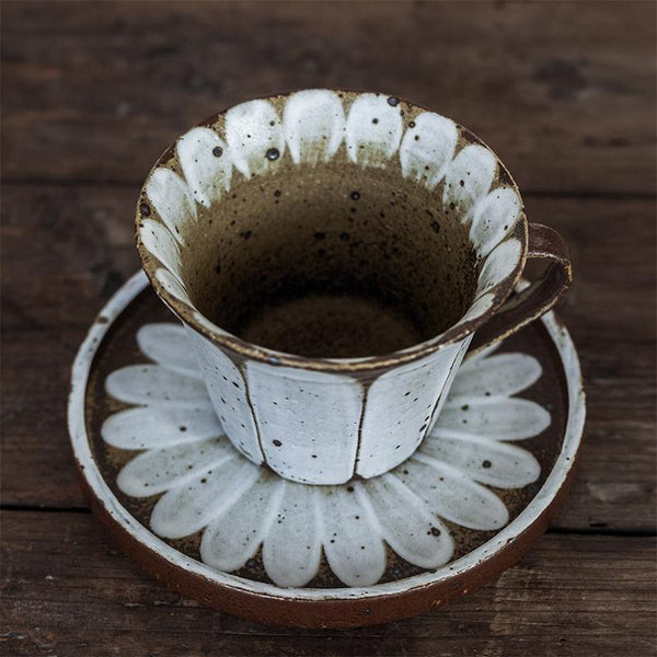 Daisy Flower Pattern Coffee Cup, Cappuccino Coffee Mug, Pottery Coffee Cups, Latte Coffee Cup, Tea Cup, Coffee Cup and Saucer Set-artworkcanvas