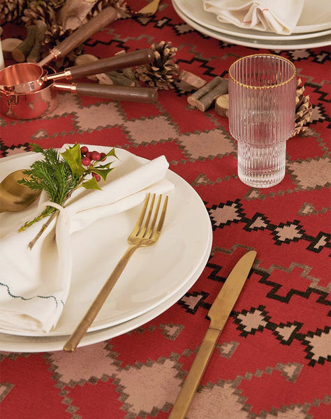 Red Christmas Holiday Tablecloth for Oval Table, Large Modern Rectangle Tablecloth for Dining Room Table, Square Table Covers for Kitchen, Farmhouse Table Cloth for Round Table-artworkcanvas