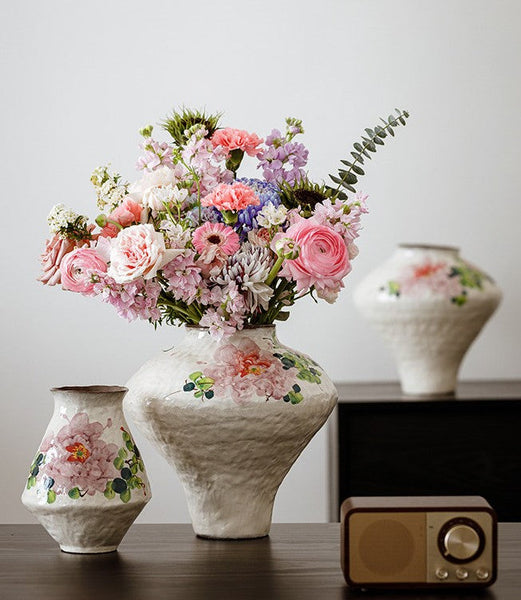 Modern Porcelain Flower Vases, Flower Vases on Table, Handmade Water Holding Flower Vases, Centerpiece on Dining Table, Ceramic Bouquet Vases-artworkcanvas