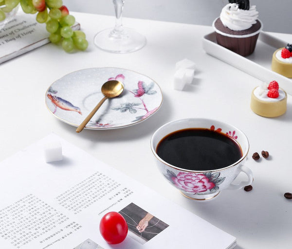 Unique Porcelain Cup and Saucer, Beautiful British Flower Tea Cups, Elegant Ceramic Coffee Cups, Creative Porcelain Tea Cup Set-artworkcanvas