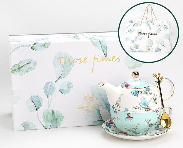 Porcelain Teapot with Matching Cup and Saucer in Gift Box, Stackable Teapot and Cup Set, Ceramic Tea Pot with Integrated Cup, Mother and Baby Teapot with Matching Saucer-artworkcanvas
