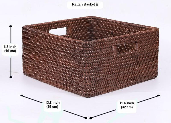 Large Brown Woven Rattan Storage Basket, Storage Baskets for Kitchen, Rectangular Storage Baskets, Storage Baskets for Clothes-artworkcanvas