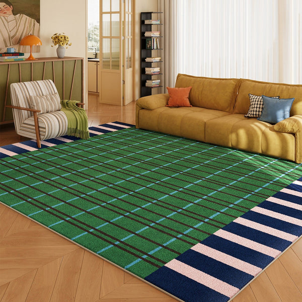 Modern Rugs for Living Room, Geometric Area Rugs, Green Mid Century Contemporary Rugs, Colorful Area Rugs for Bedroom-artworkcanvas