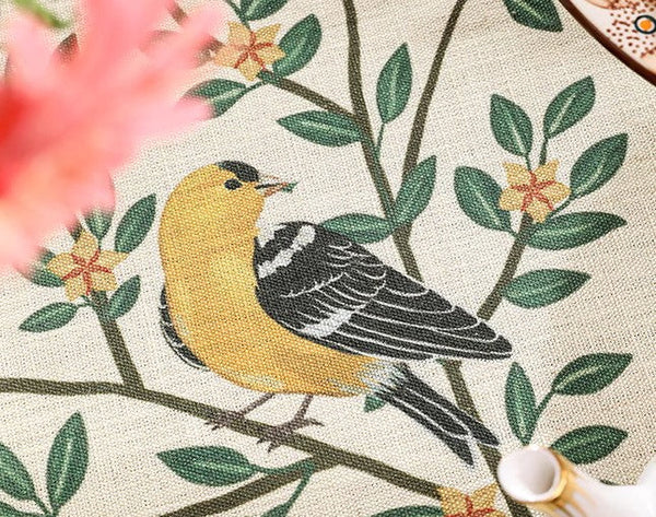 Oriole and Golden Orange Tree Table Cover, Extra Large Modern Tablecloth, Rectangle Tablecloth for Dining Table, Square Linen Tablecloth for Coffee Table-artworkcanvas