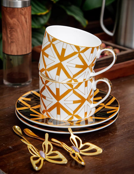 Modern Coffee Cup and Saucer, 8 oz Ceramic Cups, Creative Porcelain Tea Cup Saucer Set, Beautiful British Tea Cups-artworkcanvas