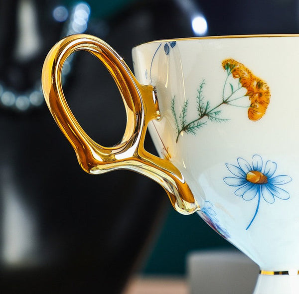 Elegant British Ceramic Coffee Cup with Saucer, 6.8 oz Tea Cup and Saucer Set in Gift Box, Floral Porcelain Tea Cup and Saucer Set, Flower Ceramic Tea Cup and Saucer-artworkcanvas