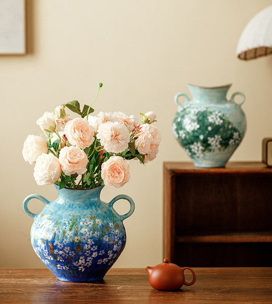 Centerpiece on Dining Table, Handmade Water Holding Flower Vases, Large Flower Vases on Table, Modern Pottery Flower Vases, Pottery Bud Vases-artworkcanvas