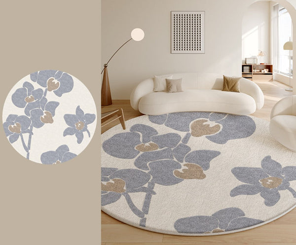 Bedroom Abstract Modern Area Rugs, Contemporary Modern Rugs, Geometric Round Rugs for Dining Room, Flower Pattern Circular Modern Rugs under Chairs-artworkcanvas