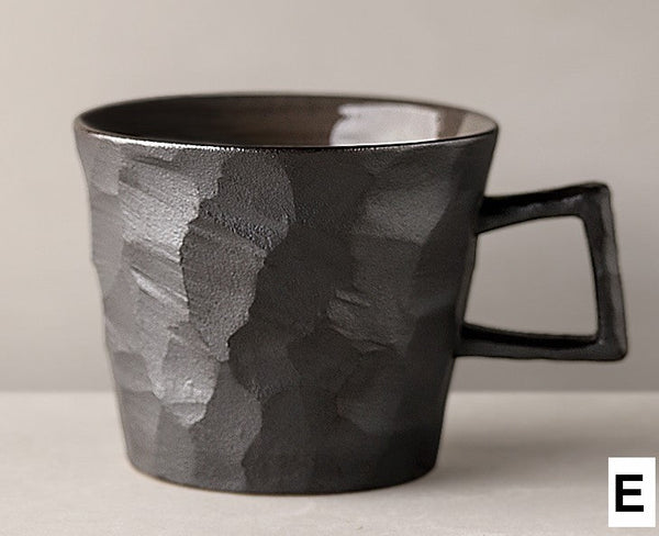 Modern Handmade Pottery Coffee Cup, Creative Brown White Black Blue Ceramic Coffee Mugs, Large Unique Tea Cup, Large Capacity Coffee Cups-artworkcanvas
