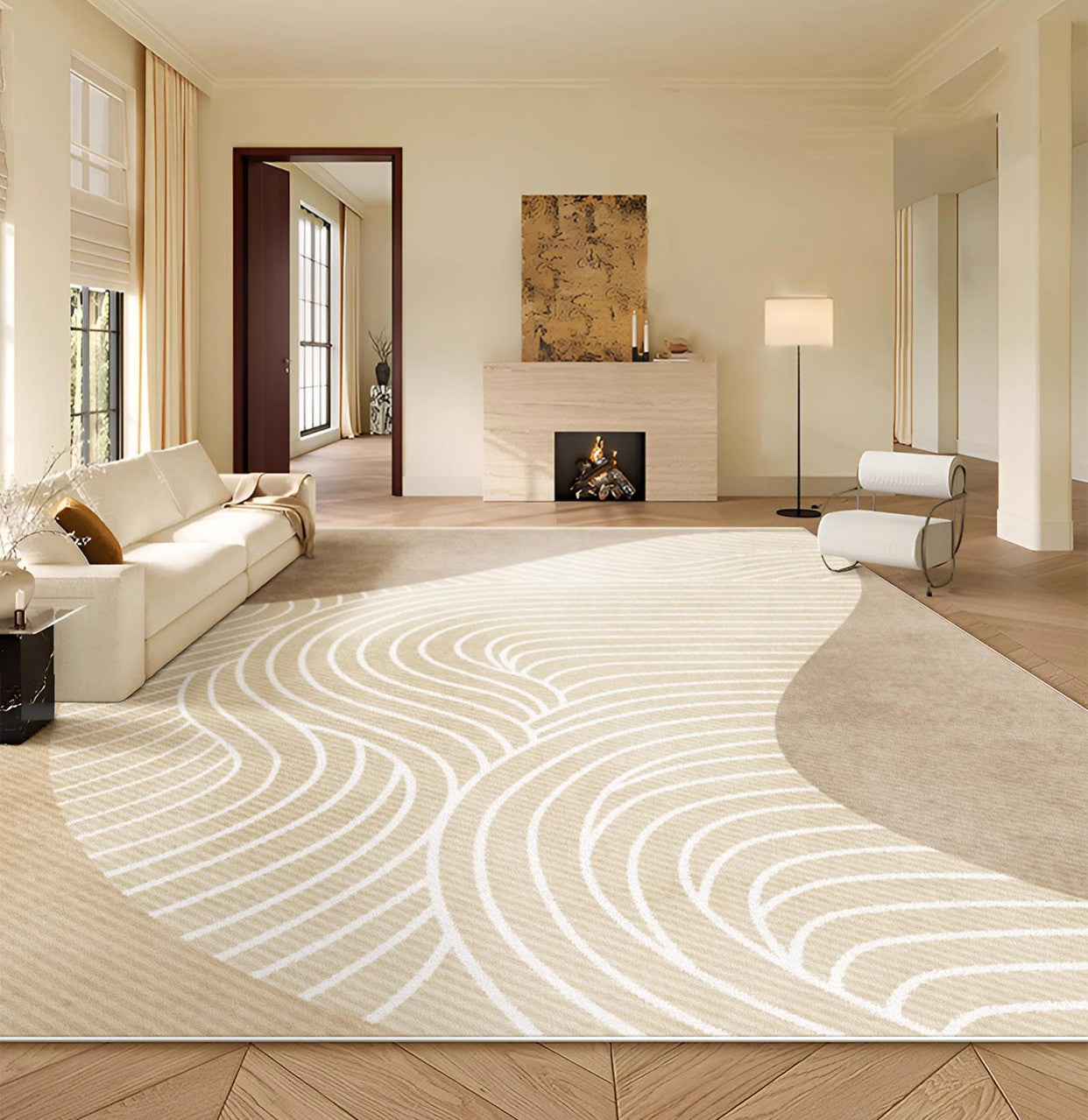 Bedroom Modern Rugs Modern Rugs Geometric Carpets, Beige Abstract Pattern, Handmade Wool Blend Soft Rug