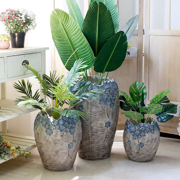 Extra Large Garden Flower Planters, Oversized Garden Flower Pot, Garden Ornaments, Large Resin Gardern Flower Planter, Modern Outdoor Garden Flower Pots-artworkcanvas