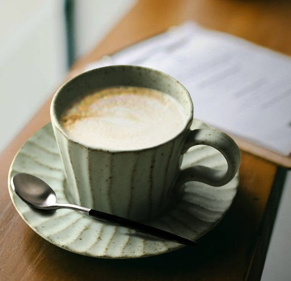 Handmade Pottery Coffee Cup, Creative Ceramic Coffee Cup with Saucer, Unique Tea Cup and Saucer, Modern Tea Cup Set for Afternoon Tea-artworkcanvas