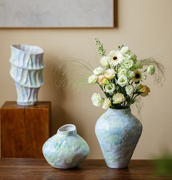 Modern Porcelain Flower Vases, Handmade Water Holding Flower Vases, Centerpiece on Dining Table, Ceramic Bouquet Vases, Flower Vases on Table-artworkcanvas