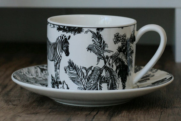 Royal Ceramic Cups, Elegant Ceramic Coffee Cups, 6.8 oz Tea Cup and Saucer in Gift Box, Zebra Jungle Porcelain Tea Cup Saucer Set-artworkcanvas