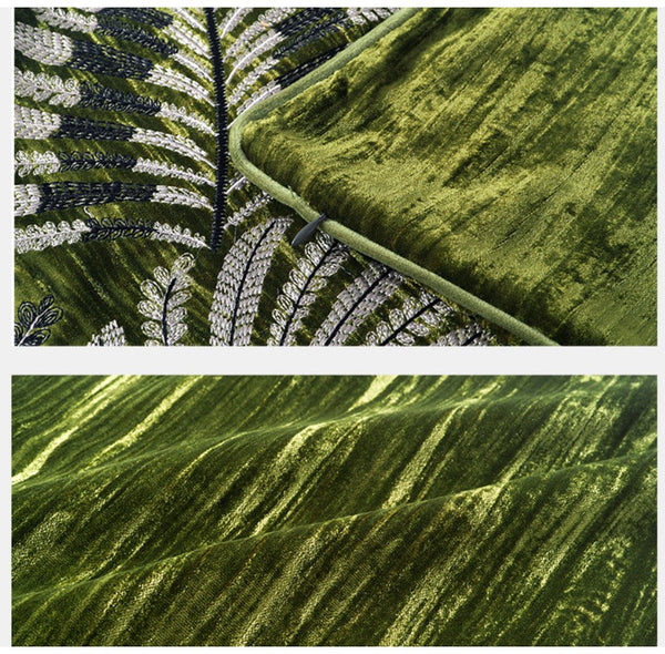 Large Throw Pillow for Interior Design, Embroidery Leaves Green Decorative Sofa Pillows, Luxury Decorative Throw Pillows for Couch, Large Square Modern Sofa Pillows-artworkcanvas