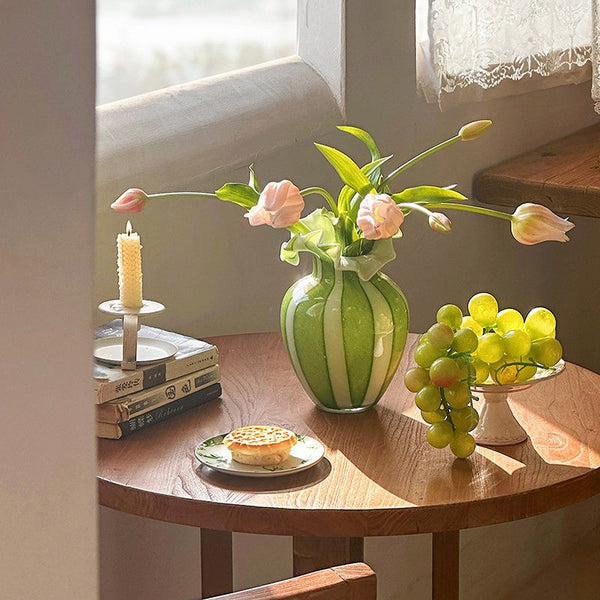 Modern Glass Flower Vases, Green Glass Flower Vases, Bud Vases, Water Holding Flower Vases, Handmade Flower Vases on Table-artworkcanvas