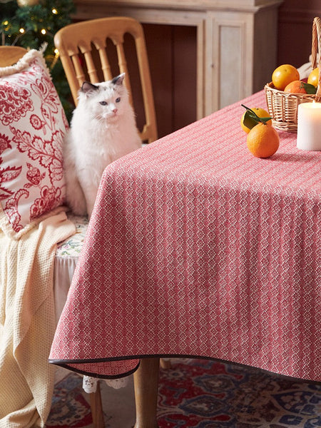 Simple Modern Rectangle Tablecloth for Dining Room Table, Knitted Plaid Embroidery Farmhouse Table Cloth, Square Tablecloth for Round Table-artworkcanvas