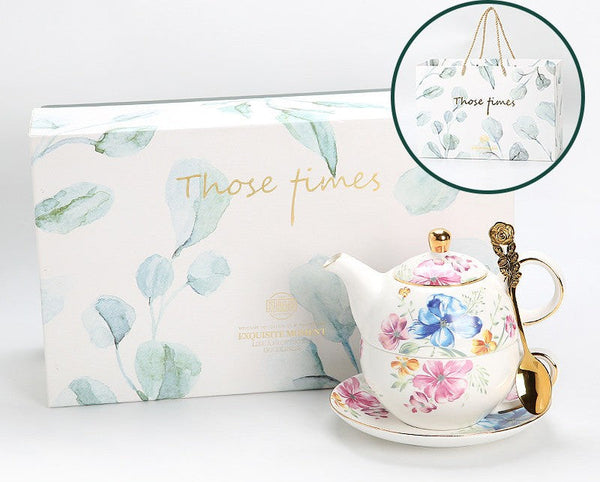 Ceramic Tea Pot with Integrated Cup, Stackable Teapot and Cup Set, Porcelain Teapot with Matching Cup and Saucer in Gift Box, Mother and Baby Teapot with Matching Saucer-artworkcanvas