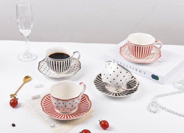 Unique Porcelain Cup and Saucer, Afternoon British Tea Cups, Creative Porcelain Tea Cup Saucer Set, Elegant Modern Ceramic Coffee Cups-artworkcanvas