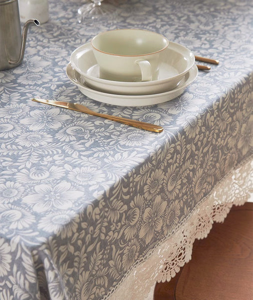 Farmhouse Table Cloth, Wedding Tablecloth, Dining Room Flower Pattern Table Cloths, Square Tablecloth for Round Table, Cotton Rectangular Table Covers for Kitchen-artworkcanvas