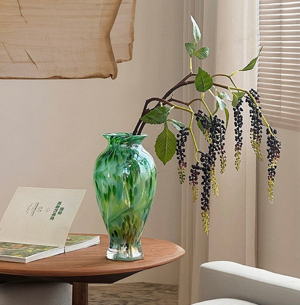 Large Green Glass Flower Vases, Modern Glass Flower Vases, Water Holding Flower Vases, Handmade Flower Vases on Table-artworkcanvas