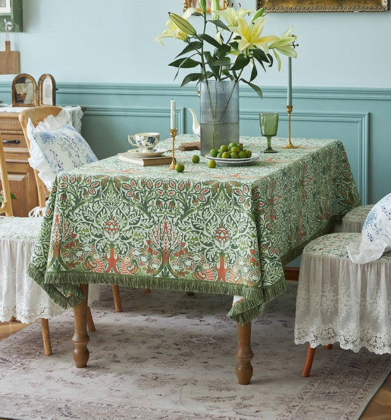 Green Flower Pattern Tablecloth for Home Decoration, Large Square Tablecloth for Round Table, Extra Large Rectangle Tablecloth for Dining Room Table-artworkcanvas