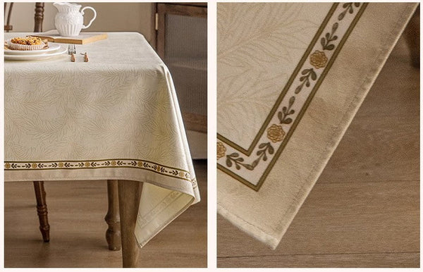 Cream Color Table Cover for Dining Room Table, French Style Tablecloth for Dining Table, Modern Rectangle Tablecloth for Oval Table-artworkcanvas