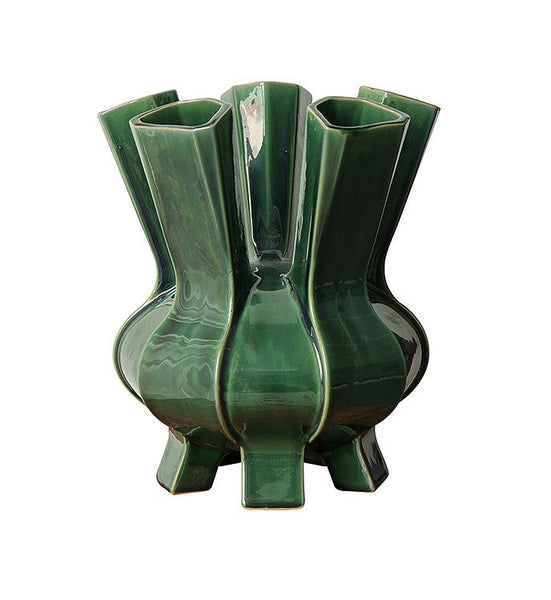 Centerpiece Ceramic Bouquet Vases, Contemporary Vases on Dining Table, Green Porcelain Vases for Modern Home Decor, Unique Handmade Modern Flower Vase-artworkcanvas