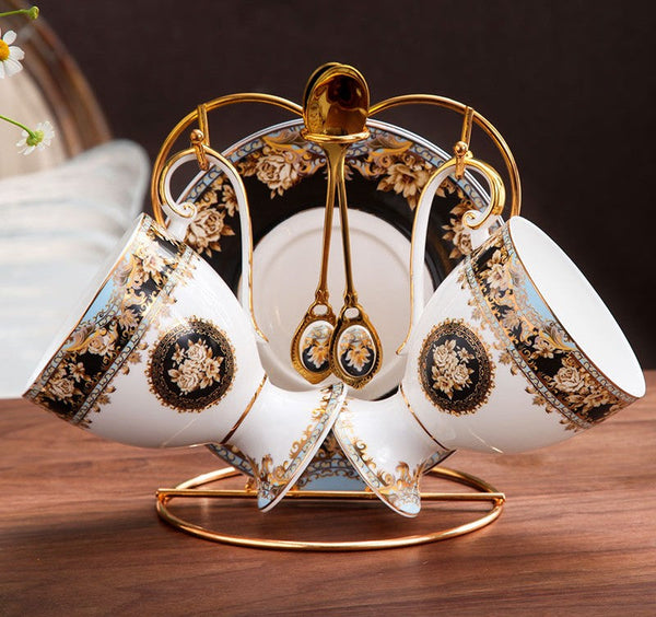 Royal Bone China Porcelain Tea Cup Set, Tea Cups and Saucers in Gift Box as Birthday Gift, Elegant Ceramic Coffee Cups, Beautiful British Tea Cups-artworkcanvas