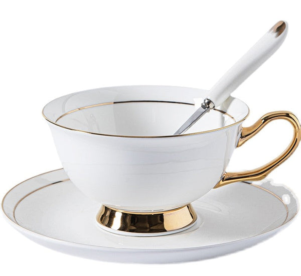 Porcelain Tea Cup Saucer Set, White Ceramic Cups, 7.8 oz British Ceramic Coffee Cups, Unique Tea Cup and Saucer in Gift Box-artworkcanvas
