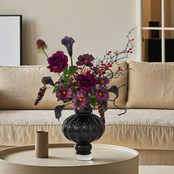 Unique Contemporary Vases for Modern Home Decor, Black Glass Bud Vases, Handmade Liuli Vases, Centerpiece Vases on Table, Black Glaze Vase-artworkcanvas