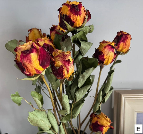Dried Rose Floral Bouquet, Dried Rose Flowers, Natural Dried Rose Flower Bunches, A Bunch Dried Rose Flowers, Red Yellow Purple Dried Rose Flowers-artworkcanvas