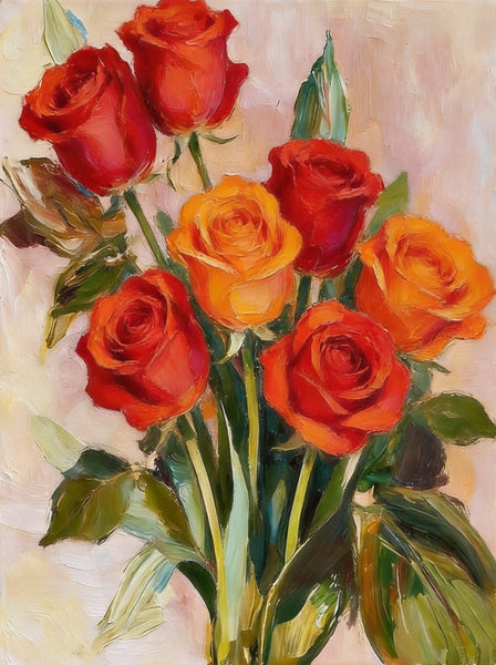 Hand Painted Canvas Art, Original Flower Paintings, A Bunch of Red Rose Flowers, Original Oil Paintings, Small Canvas Artwork-artworkcanvas