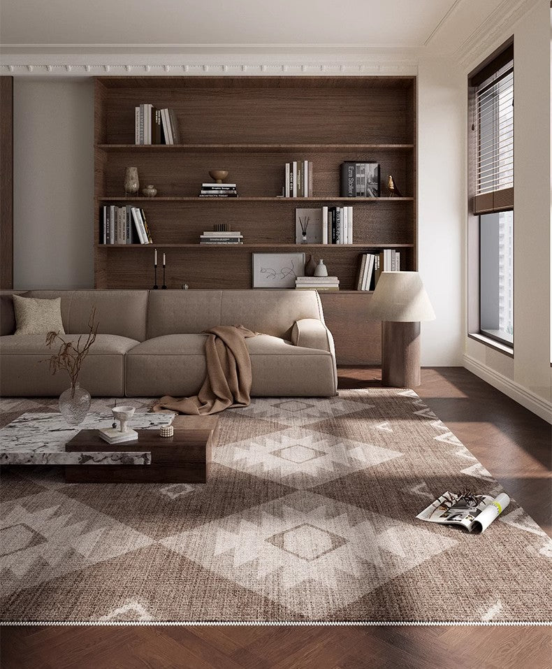 Brown Contemporary Abstract Rugs under Dining Room Table, Large Modern Rugs for Living Room, Mid Century Modern Rugs for Bedroom-artworkcanvas