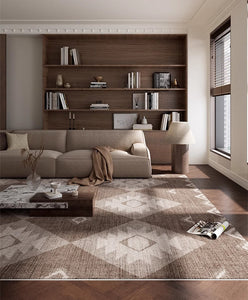 Brown Contemporary Abstract Rugs under Dining Room Table, Large Modern Rugs for Living Room, Mid Century Modern Rugs for Bedroom-artworkcanvas
