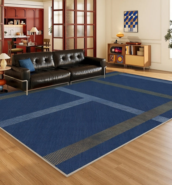 Washable Contemporary Modern Rugs, Blue Modern Rugs for Living Room, Large Modern Rugs for Dining Room, Modern Rugs Next to Bed-artworkcanvas