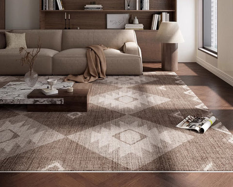 Brown Contemporary Abstract Rugs under Dining Room Table, Large Modern Rugs for Living Room, Mid Century Modern Rugs for Bedroom-artworkcanvas